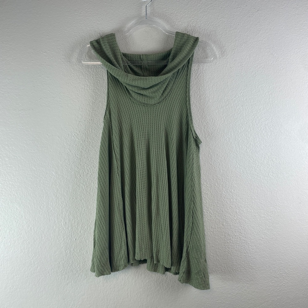 We The Free Tank Swing It Cowl Neck Top Medium Green Waffle Knit Sleeveless Boho